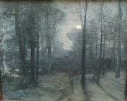 unknown artist Forest Clearing at Night painting